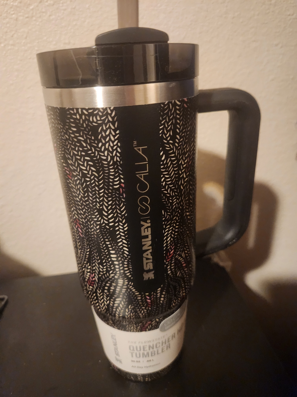 Stanley Black and White Patterned Tumbler with Pink Accents